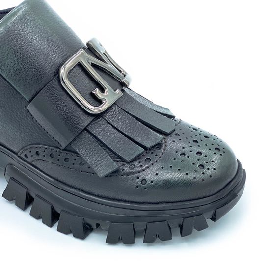 Полуботинки Jeannot черно-зеленые кожаные демисезонные - фото 6, 79111 JN