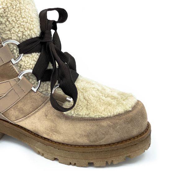 Ботинки Tiffi бежевые МЕХ комбинация кожи и замши - фото 5, FA28M TI