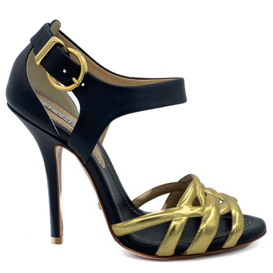 Босоножки Grey Mer черно-золотые кожаные - фото 1, 748110 GREY