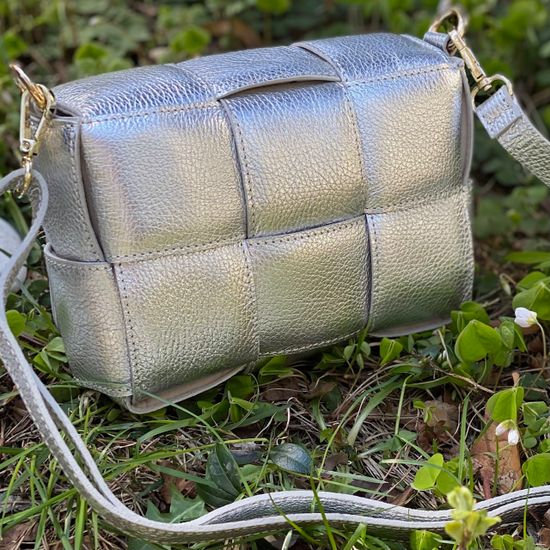 Сумка Di Gregorio серебряная кожаная - фото 5, 