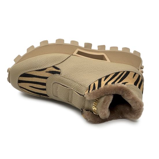 Кроссовки NILA&amp;NILA бежевые кожаные на меху &quot;зебра&quot; - фото 5, NO9009M NIL BEIGE