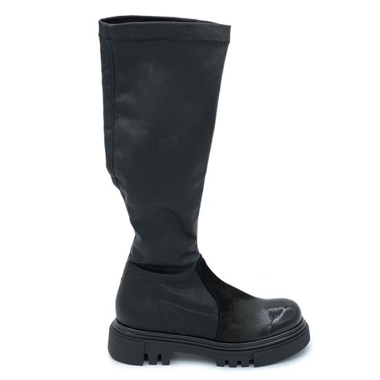 Сапоги Jeannot черные демисезонные комбинация кожи и наплака - фото 1, 