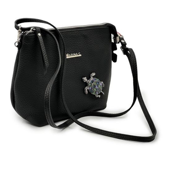 Сумка Marina Creazioni черная кожаная с черепахой - фото 2, B6864 MC NERO TARTARUGA