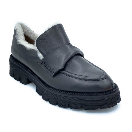 Лоферы Tuffoni черные кожаные МЕХ - фото 2, 