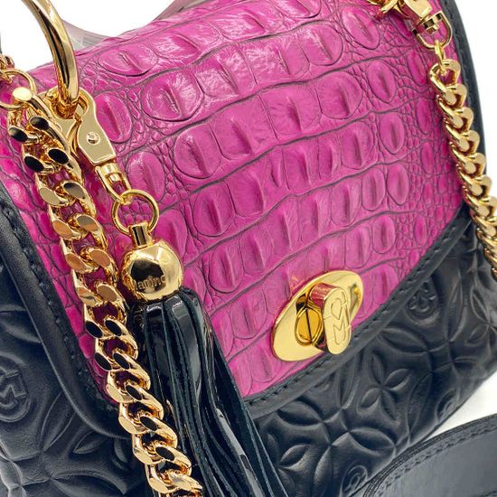 Сумка Marino Orlandi черная фуксия кожаная лакированная - фото 4, 