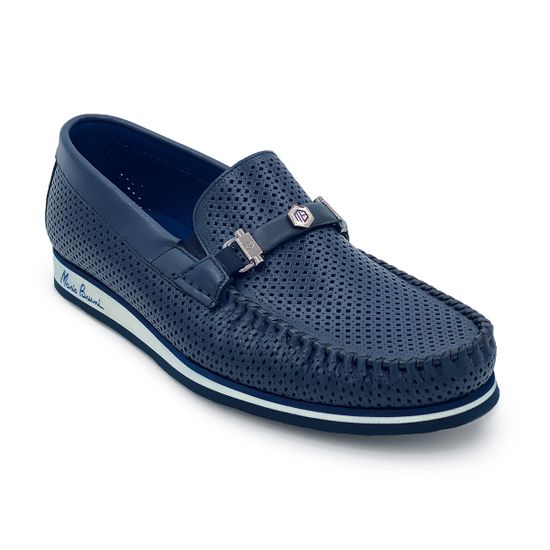 Лоферы Mario Bruni кожаные перфорированные синие - фото 2, 