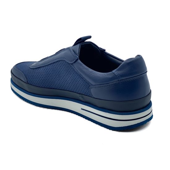 Кроссовки Giampieronicola синие кожаные c перфорацией без шнуровки - фото 3, 