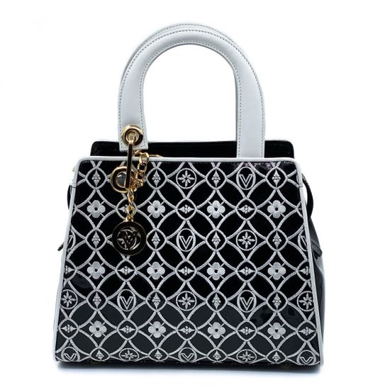 Сумка Valentino Orlandi черно-белая комбинация кожи и лака - фото 1, 