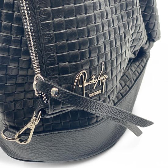 Сумка-рюкзак Renato Angi черная кожаная плетеная - фото 3, 