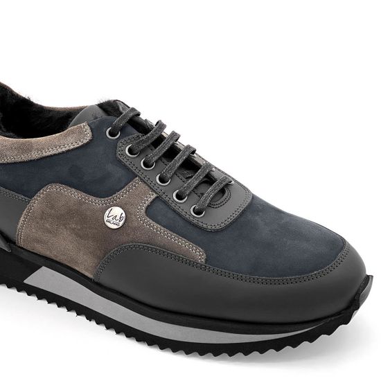 Кроссовки Lab Milano черно-серые МЕХ комбинация кожи и нубука - фото 6, 