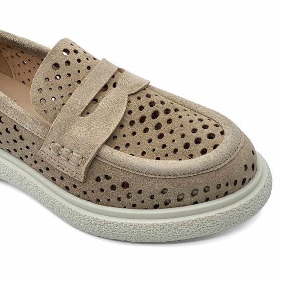 Лоферы летние MIMMU замшевые бежевые с крупной перфорацией - фото 6, E303E9 MIM NUDE