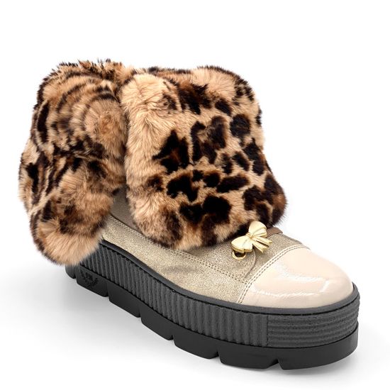 Ботинки Marzetti бежево-золотые кожаные МЕХ - фото 3, 