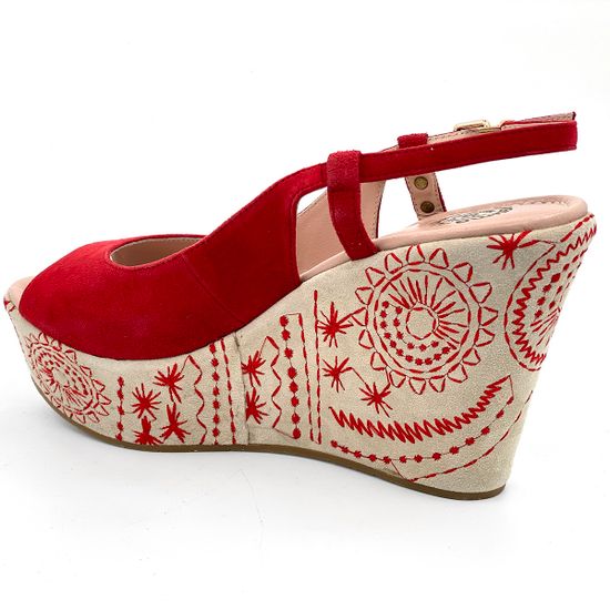 Босоножки Santini замшевые красные на расписной танкетке - фото 3, 