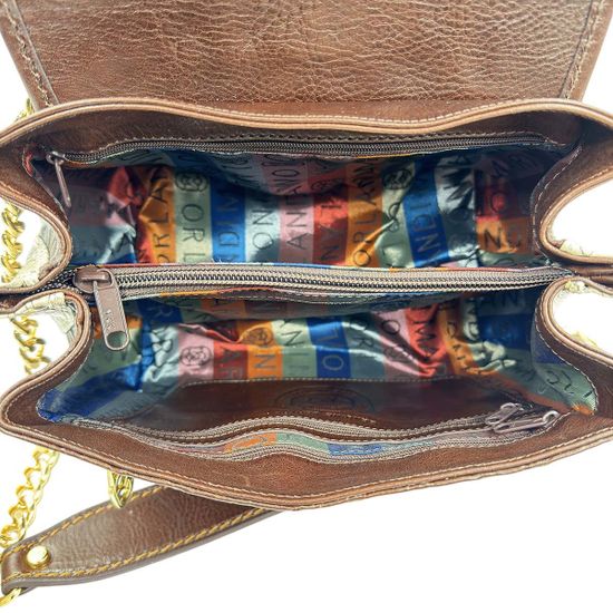 Сумка Marino Orlandi бежево-коричневая кожаная тиснение "крокодил" - фото 5,