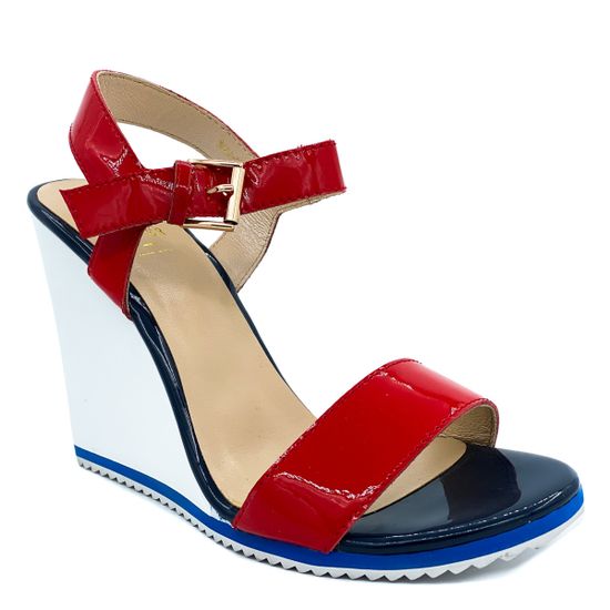 Босоножки Cover бело-сине-красные из лакированной кожи - фото 2, 