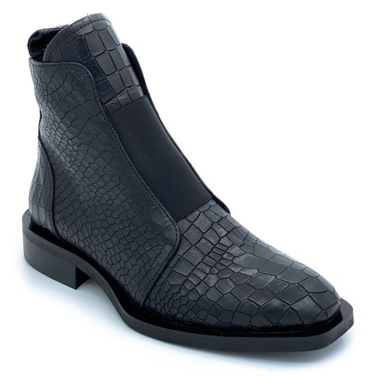 Ботинки Mimmu черные кожаные демисезонные тиснение под крокодила - фото 2, 