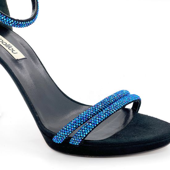 Босоножки Nina Lilou замшевые черные в синих стразах - фото 6, 241059L8 NL