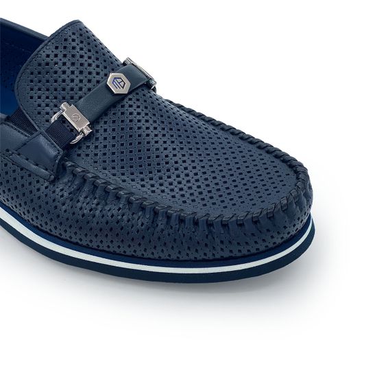 Лоферы Mario Bruni кожаные перфорированные синие - фото 6, 