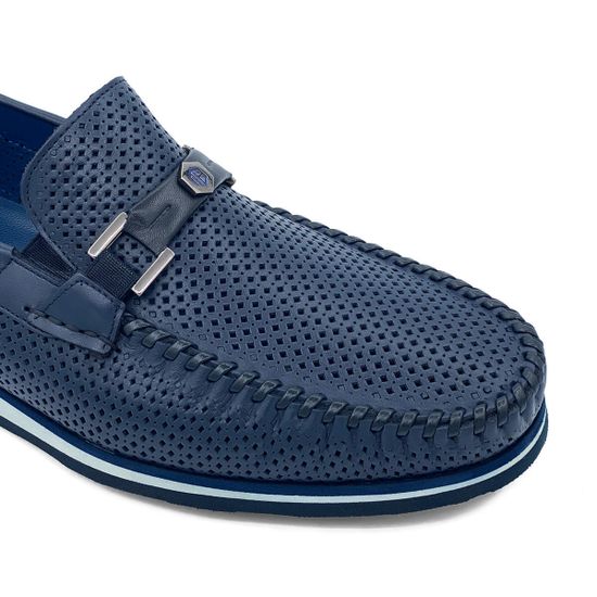 Лоферы Mario Bruni кожаные перфорированные синие - фото 6, 