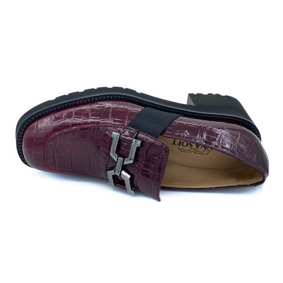 Лоферы Donna Soft бордовые из лакированной кожи тиснение под крокодила - фото 5, DS1571 DS WINE