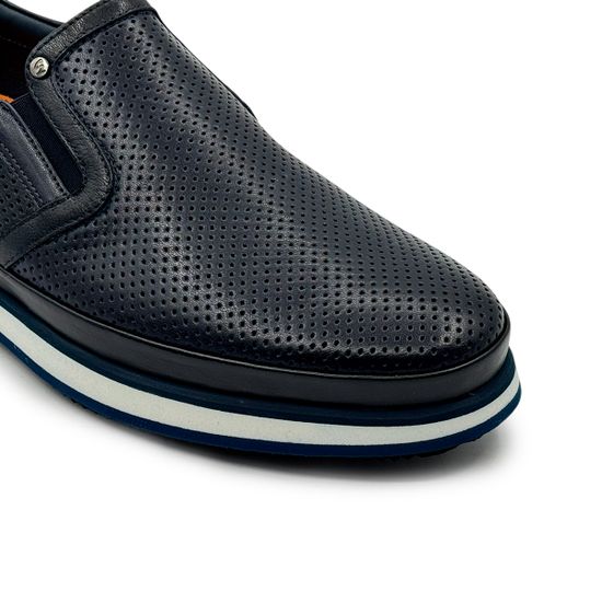 Слипоны Giampieronicola черные кожаные перфорированные - фото 6, F33885A  GPN BLU