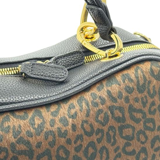 Сумка Braccialini черная/коричневая кожаная принт "леопард" - фото 4, B18693 P42 BRA