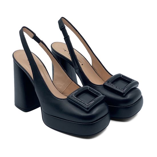 Босоножки Tiffi кожаные черные с квадратной пряжкой - фото 8, 