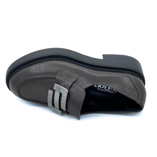 Лоферы Donna Soft серые кожаные демисезонные - фото 5, 