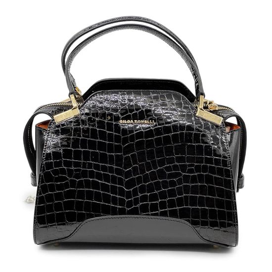 Сумка Gilda Tonelli черная лакированная тиснение &quot;крокодил&quot; - фото 1, 