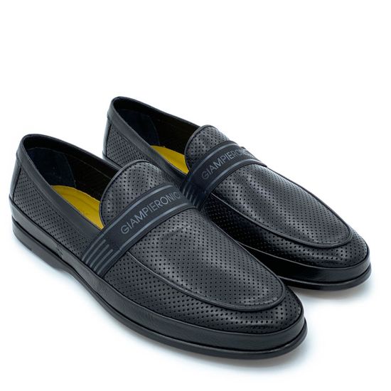 Слипоны Giampieronicola черные кожаные со сквозной перфорацией - фото 7, 