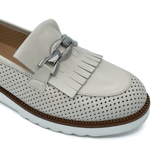 Лоферы Donna Soft бежевые кожаные с перфорацией - фото 6, DS1751 DS