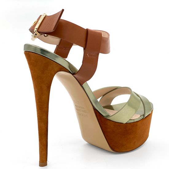 Босоножки Renzi кожа/замша коричнево-золотые на платформе - фото 3, 522903A RZ