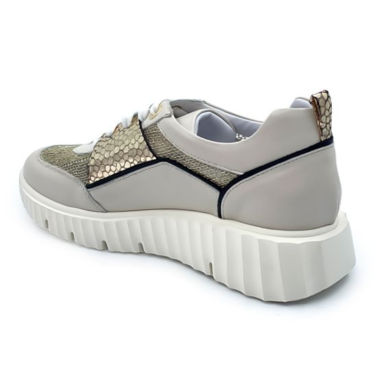 Кроссовки Mot-Cle кожаные бежевые серебром - фото 3, MOT2682 MOT