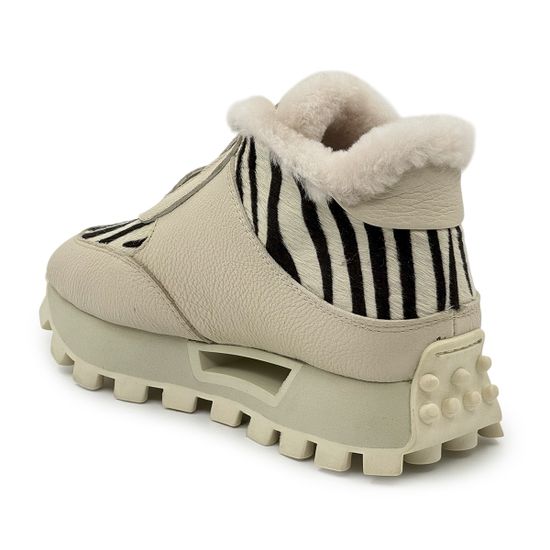 Кроссовки NILA&NILA белые кожаные на меху "зебра" - фото 3, NO9009M NIL BIANCO