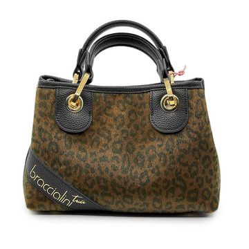 Сумка Braccialini черная/коричневая кожаная принт &quot;леопард&quot; - фото 1, B18573 P42 BRA