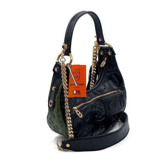 Сумка-банан Marino Orlandi черно-зеленая кожаная - фото 2, 