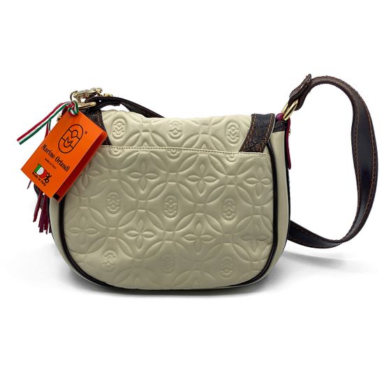 Сумка женская кросс-боди Marino Orlandi кожаная бежевая-коричневая - фото 3, 