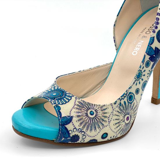 Туфли Rosso&amp;Nero лакированные расписные голубого цвета с открытым мыском - фото 6, 3660 RN