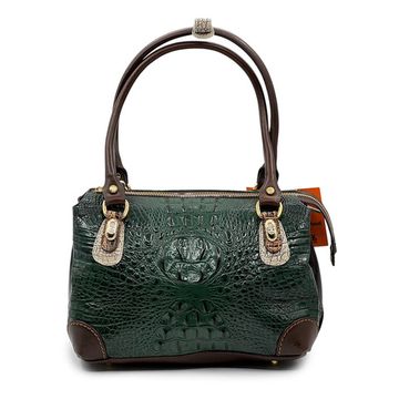 Сумка Marino Orlandi зелено-коричневая кожаная тиснение &quot;крокодил&quot; - фото 1, 4634 MO VERDE COCCO
