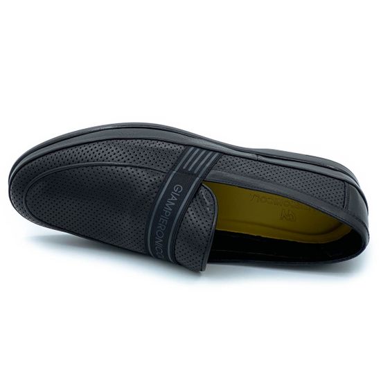 Слипоны Giampieronicola черные кожаные со сквозной перфорацией - фото 5, 