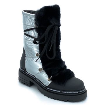 Ботинки Jeannot черно-серебряные МЕХ текстиль - фото 2, 70283(582) JN