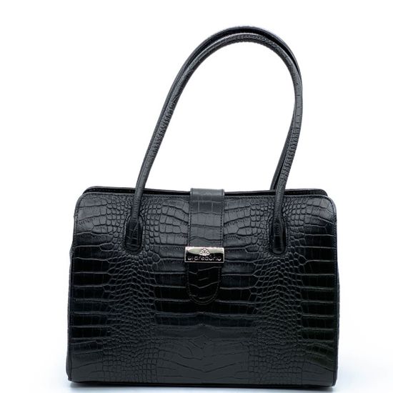 Сумка Di Gregorio черная кожаная тиснение под крокодила - фото 1, 