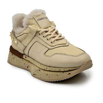 Кроссовки NILA&amp;NILA бежевые кожаные на меху - фото 2, NO6466M NIL BEIGE