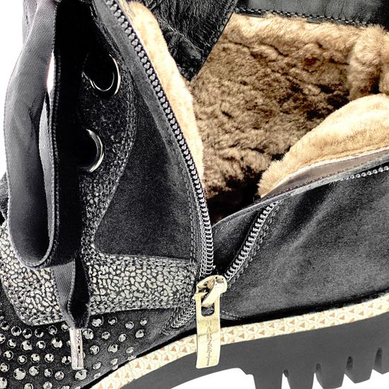 Ботинки Marzetti черные замшевые МЕХ стразы - фото 6, 