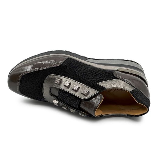 Сникеры Donna Soft черно-серебряные-серые комбинация замши и наплака демисезонные - фото 5, DS1617 DS GRIGIO