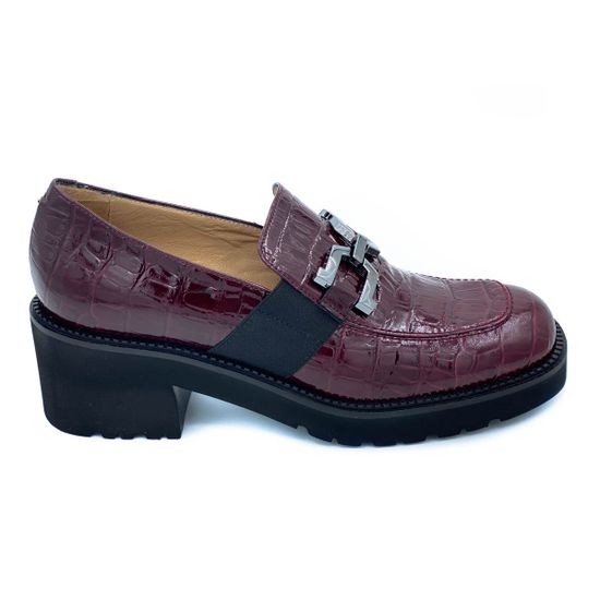 Лоферы Donna Soft бордовые из лакированной кожи тиснение под крокодила - фото 1, DS1571 DS WINE