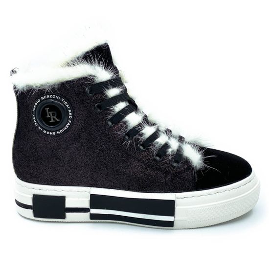 Ботинки Ilasio Renzoni черные замшевые МЕХ на светлой подошве - фото 1, 