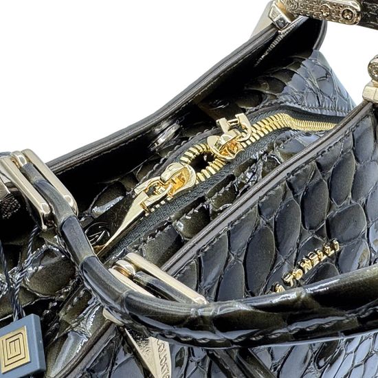 Сумка Gilda Tonelli зеленая лакированная тиснение &quot;крокодил&quot; - фото 4, 