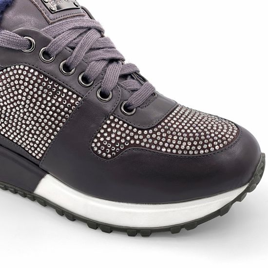 Сникерсы Gianni Renzi серые кожаные МЕХ - фото 5, 