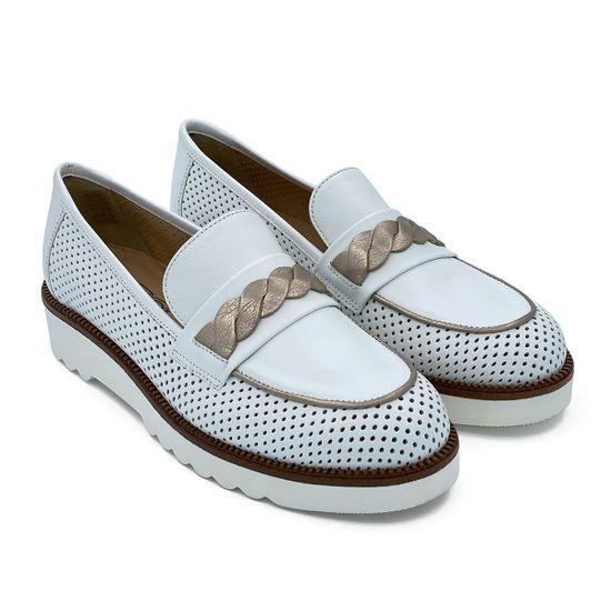 Лоферы Donna Soft белые кожаные с перфорацией - фото 8, DS1753 DS
